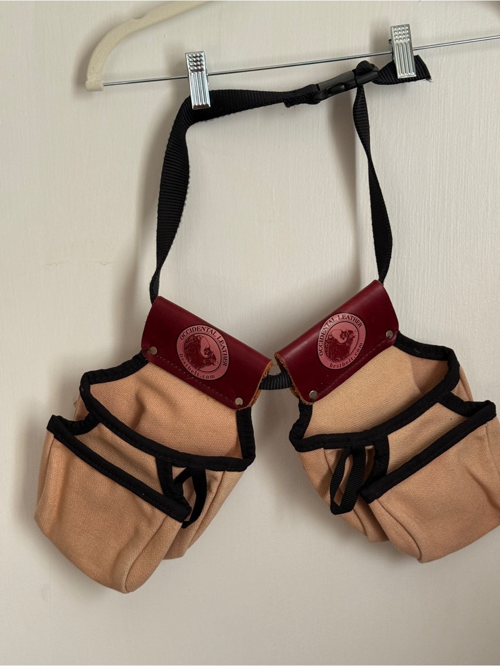 Heavy-Duty Canvas Tool Belt Pouch Set - Tan/Burgundy - Picture 2 of 7